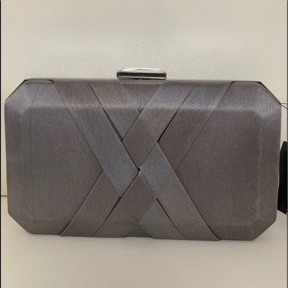 I-N-C Tina Satin Silver Clutch/Shoulder Bag
